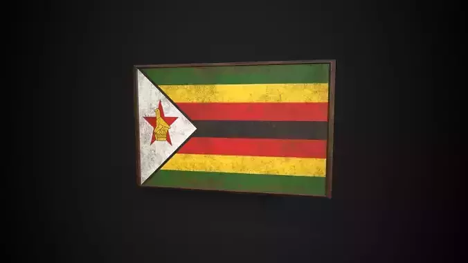 Old Picture Frame With Zimbabwe Flag - Game Ready PBR      