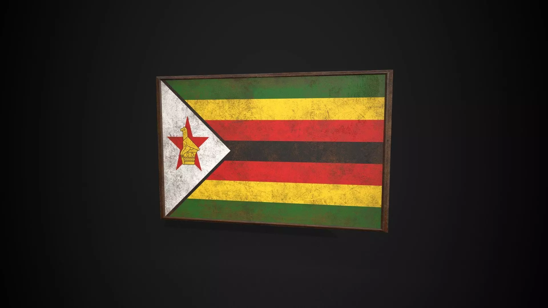 Old Picture Frame With Zimbabwe Flag - Game Ready PBR       Low-poly 3D model_0