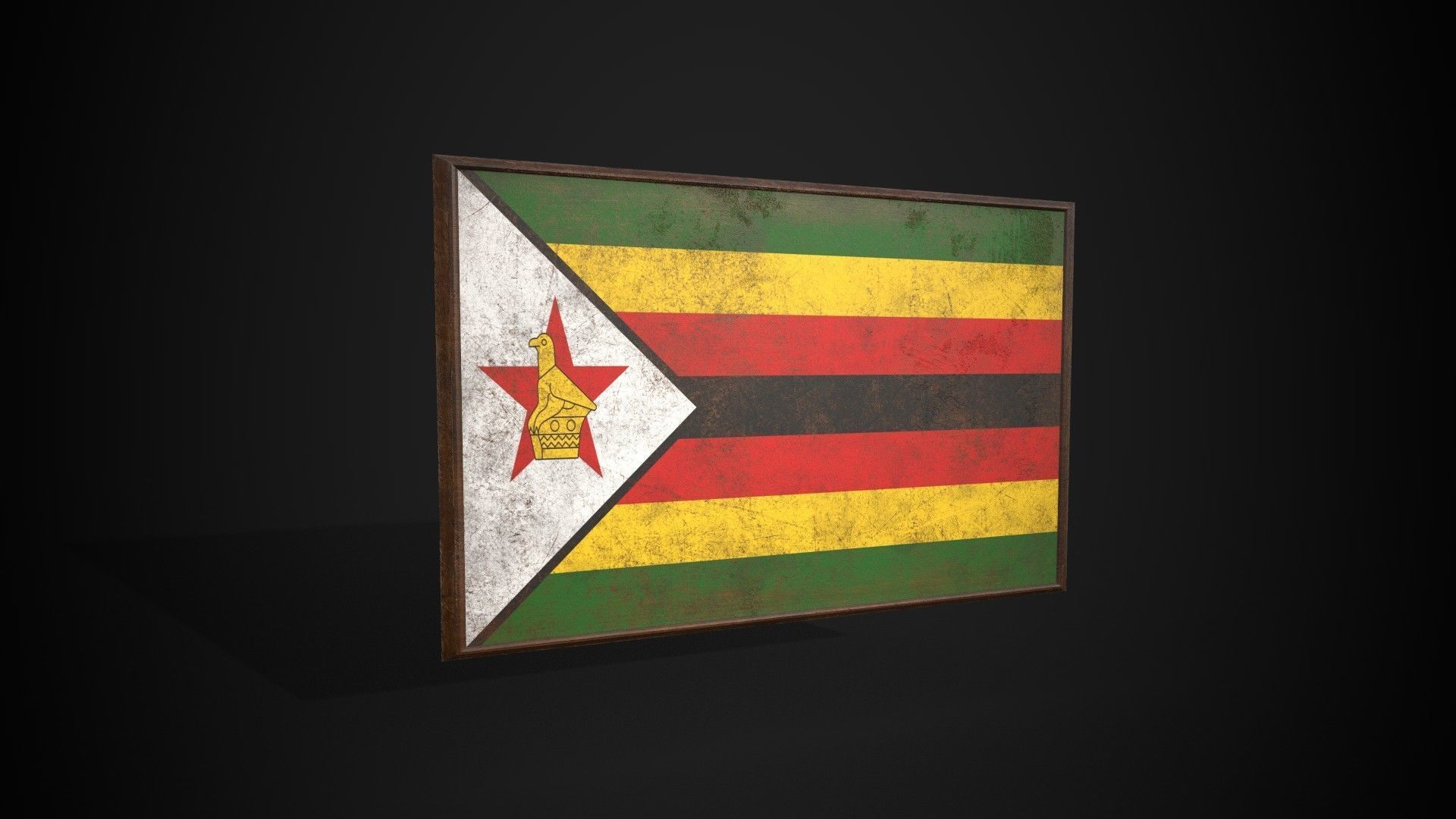 Old Picture Frame With Zimbabwe Flag - Game Ready PBR       Low-poly 3D model_1