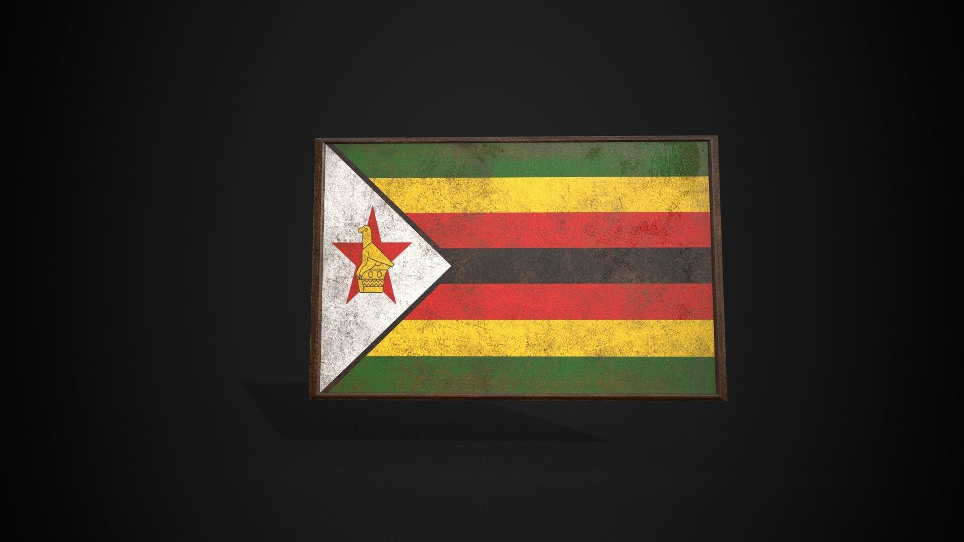 Old Picture Frame With Zimbabwe Flag - Game Ready PBR       Low-poly 3D model_2