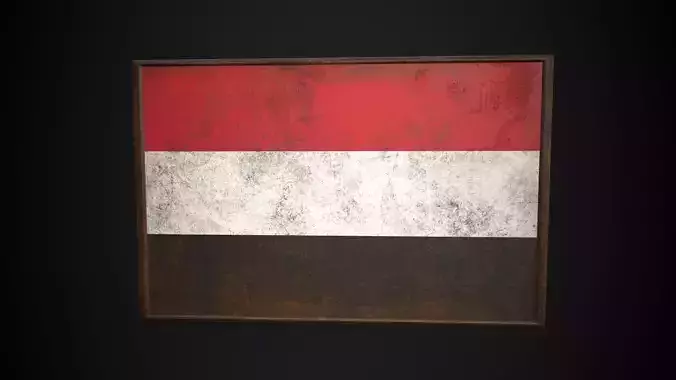 Old Picture Frame With  Yemen Flag - Game Ready PBR     