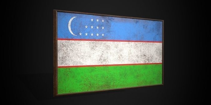 Old Picture Frame With Uzbekistan Flag - Game Ready PBR  Low-poly 3D model
