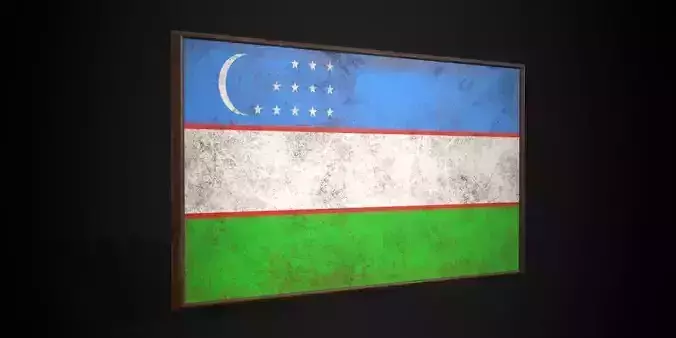 Old Picture Frame With Uzbekistan Flag - Game Ready PBR 