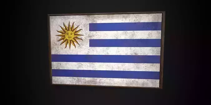 Old Picture Frame With Uzbekistan Flag - Game Ready PBR 