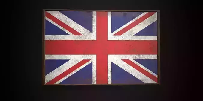  Old Picture Frame With United Kingdom Flag - Game Ready PBR Low-poly 3D model