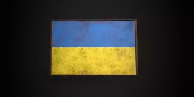 Old Picture Frame With  Ukraine Flag - Game Ready PBR 