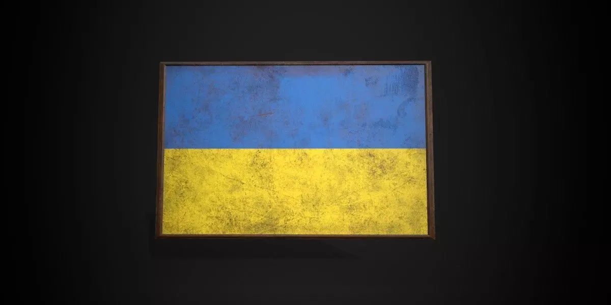 Old Picture Frame With  Ukraine Flag - Game Ready PBR  Low-poly 3D model_0
