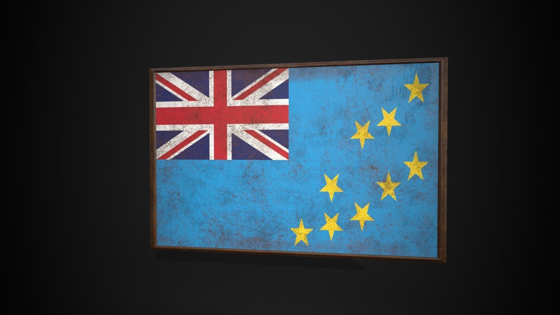 Old Picture Frame With Tuvalu Flag - Game Ready PBR  Low-poly 3D model_1