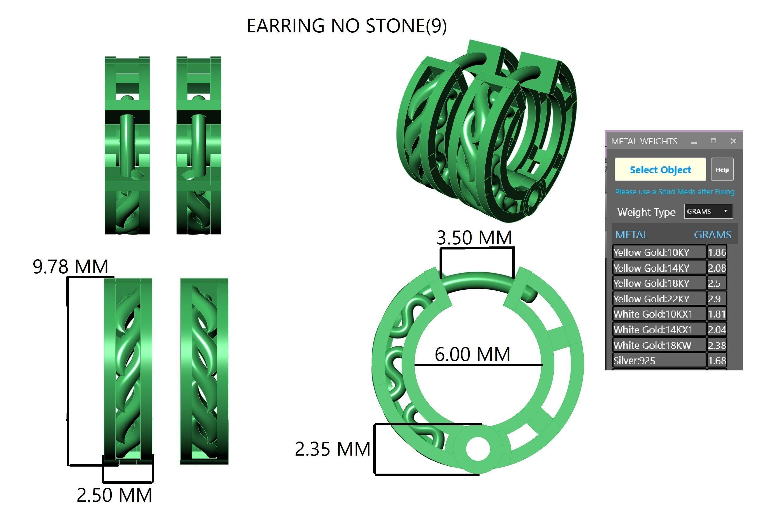 Wire Mesh Plain Gold Hoops Earrings 3D print model_3