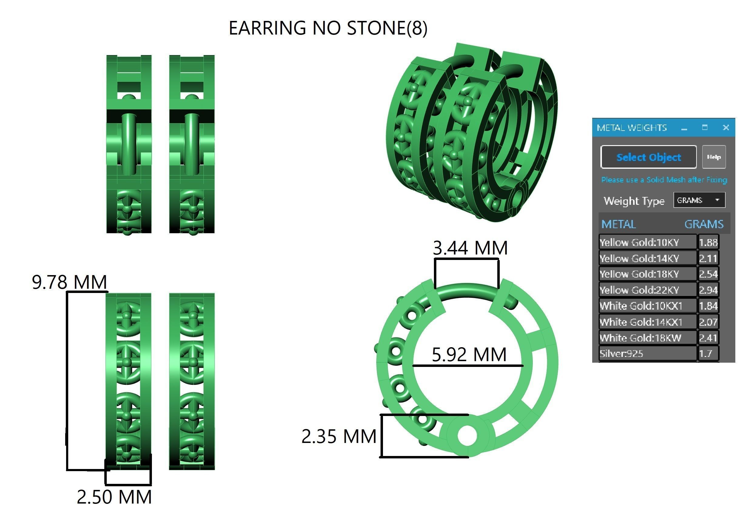 Wire Mesh Plain Gold Hoops Earrings 3D print model_3