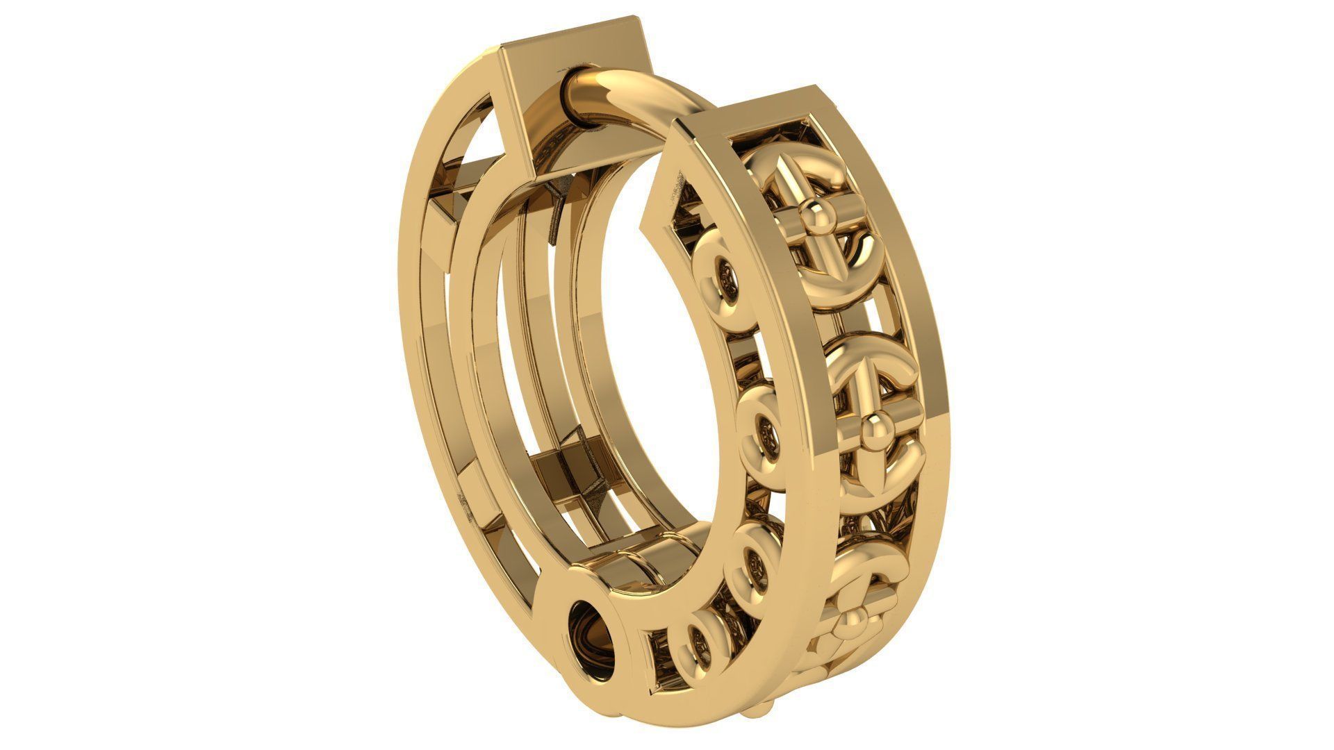 Wire Mesh Plain Gold Hoops Earrings 3D print model_1