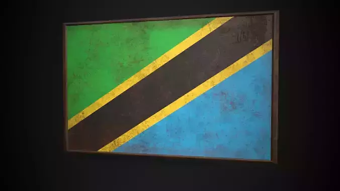 Old Picture Frame With Tanzania Flag - Game Ready PBR  Low-poly 3D model