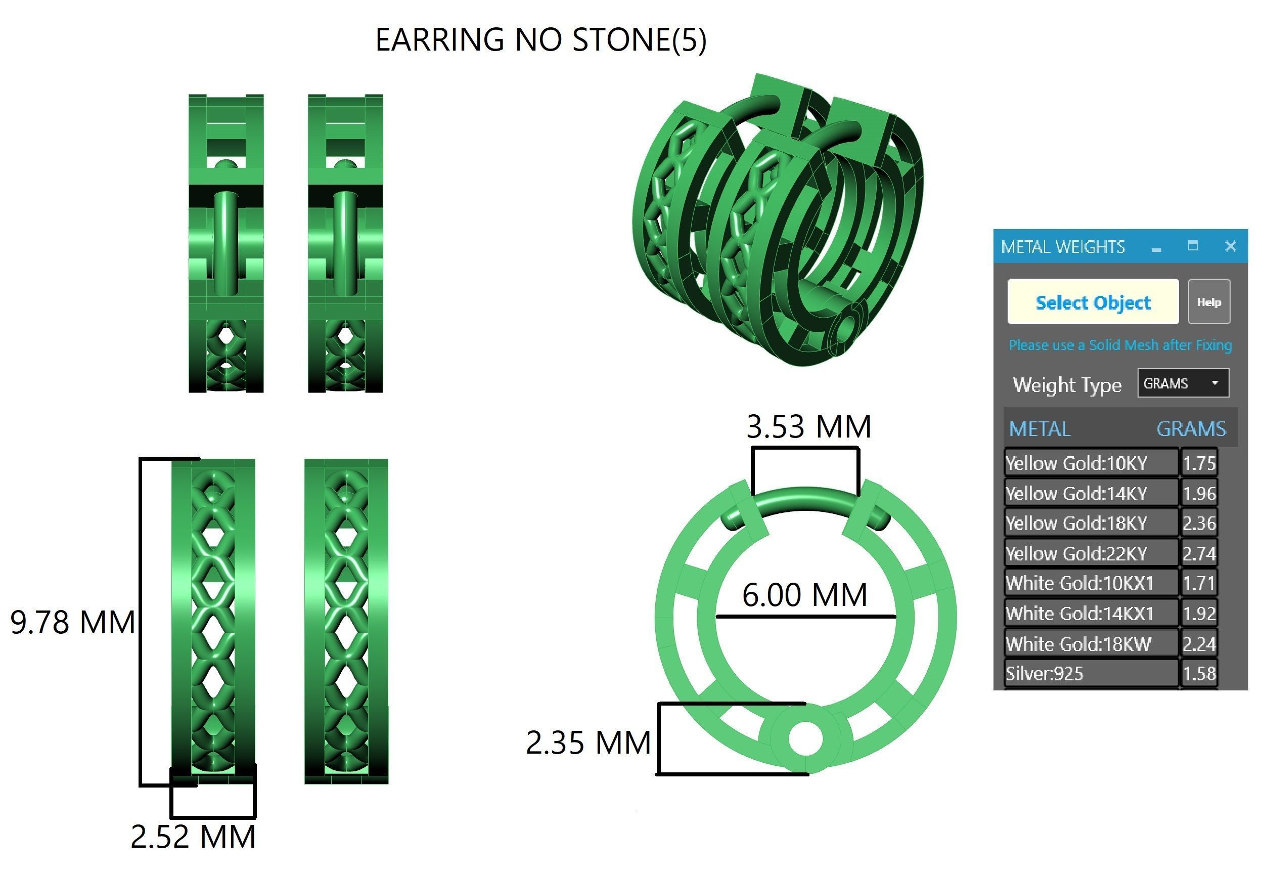 Wire Mesh Plain Gold Hoops Earrings 3D print model_3