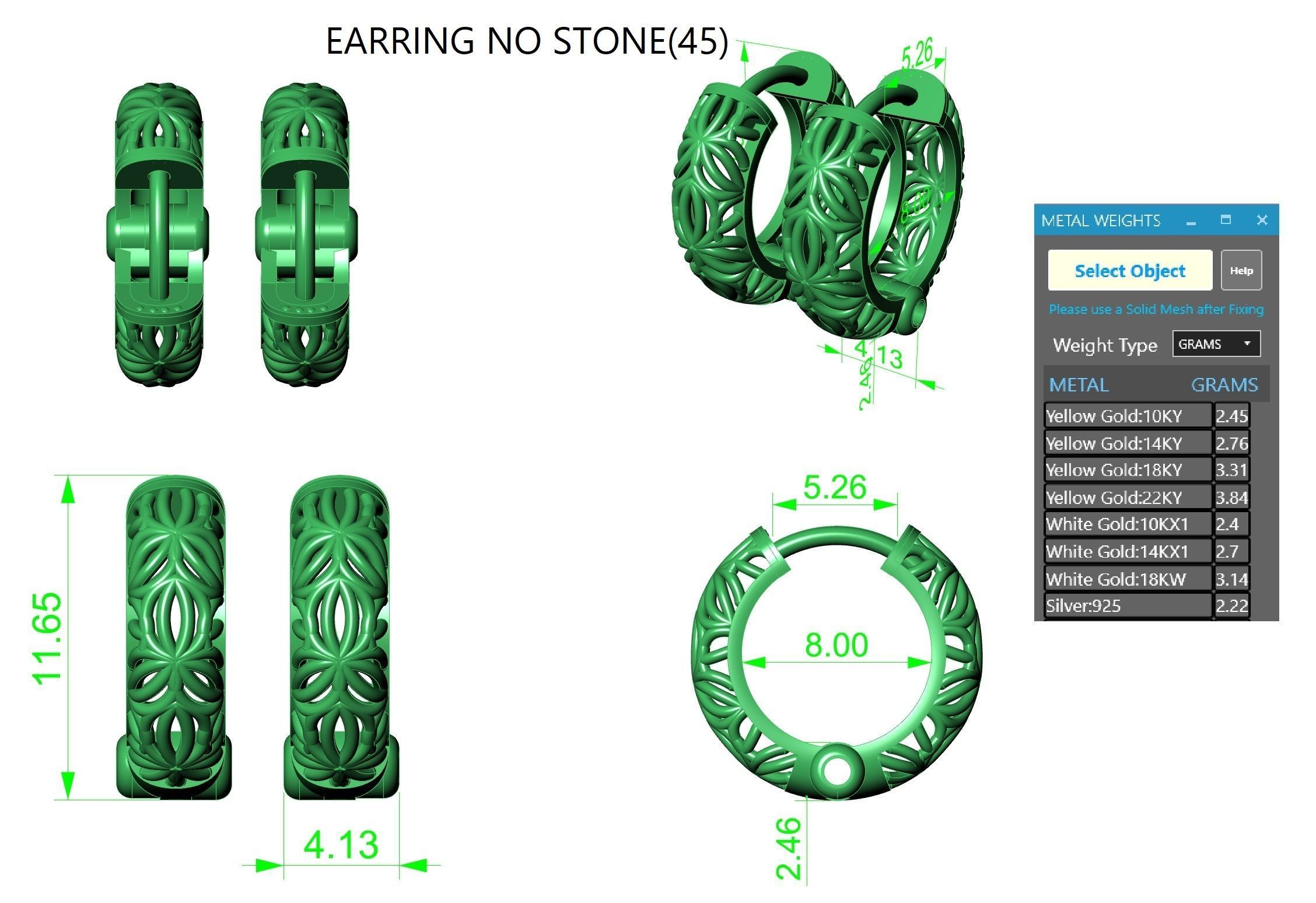 Wire Mesh Plain Gold Hoops Earrings 3D print model_3