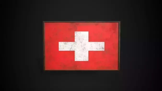 Old Picture Frame With Switzerland Flag - Game Ready PBR 