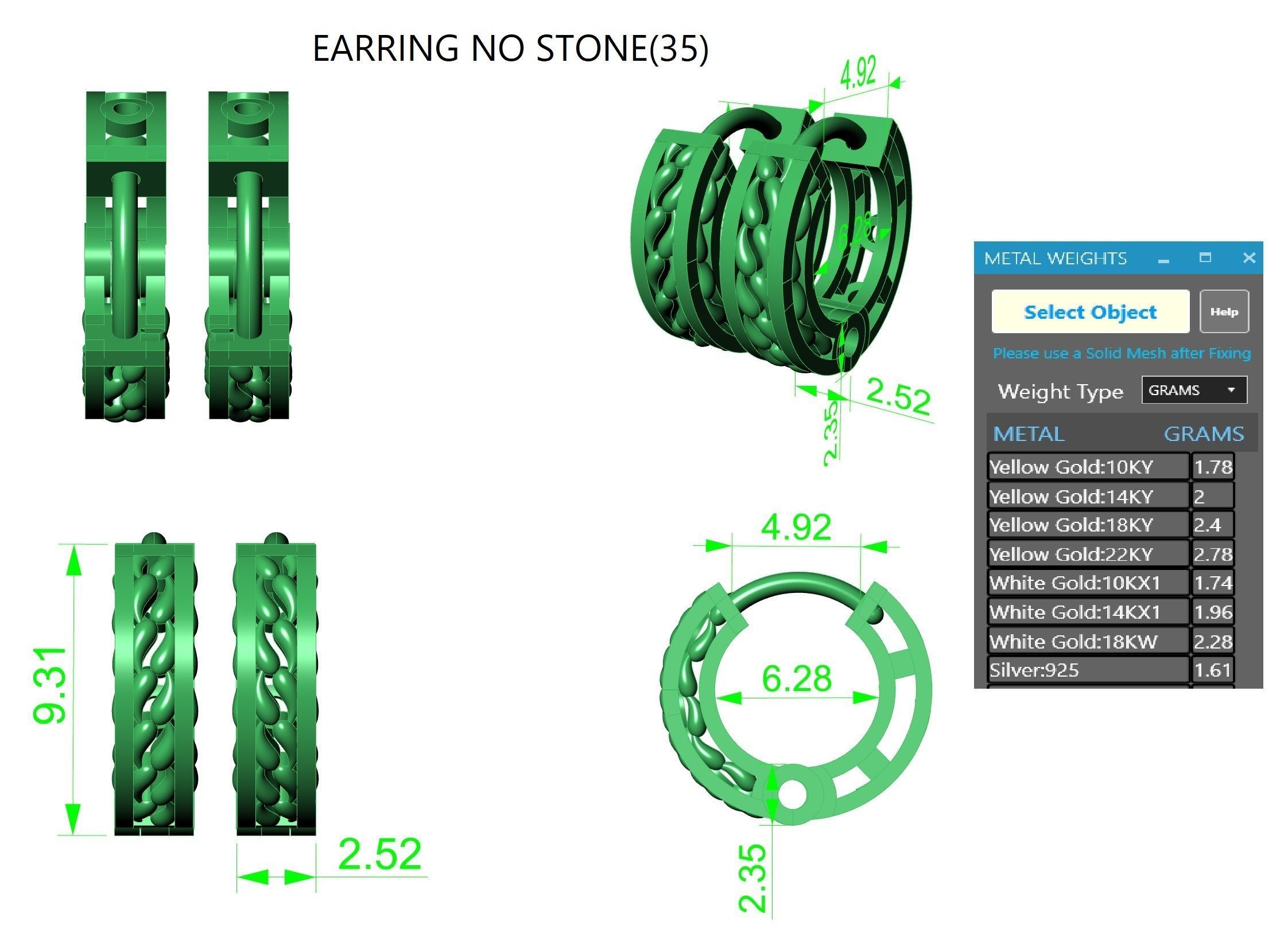 Wire Mesh Plain Gold Hoops Earrings 3D print model_3