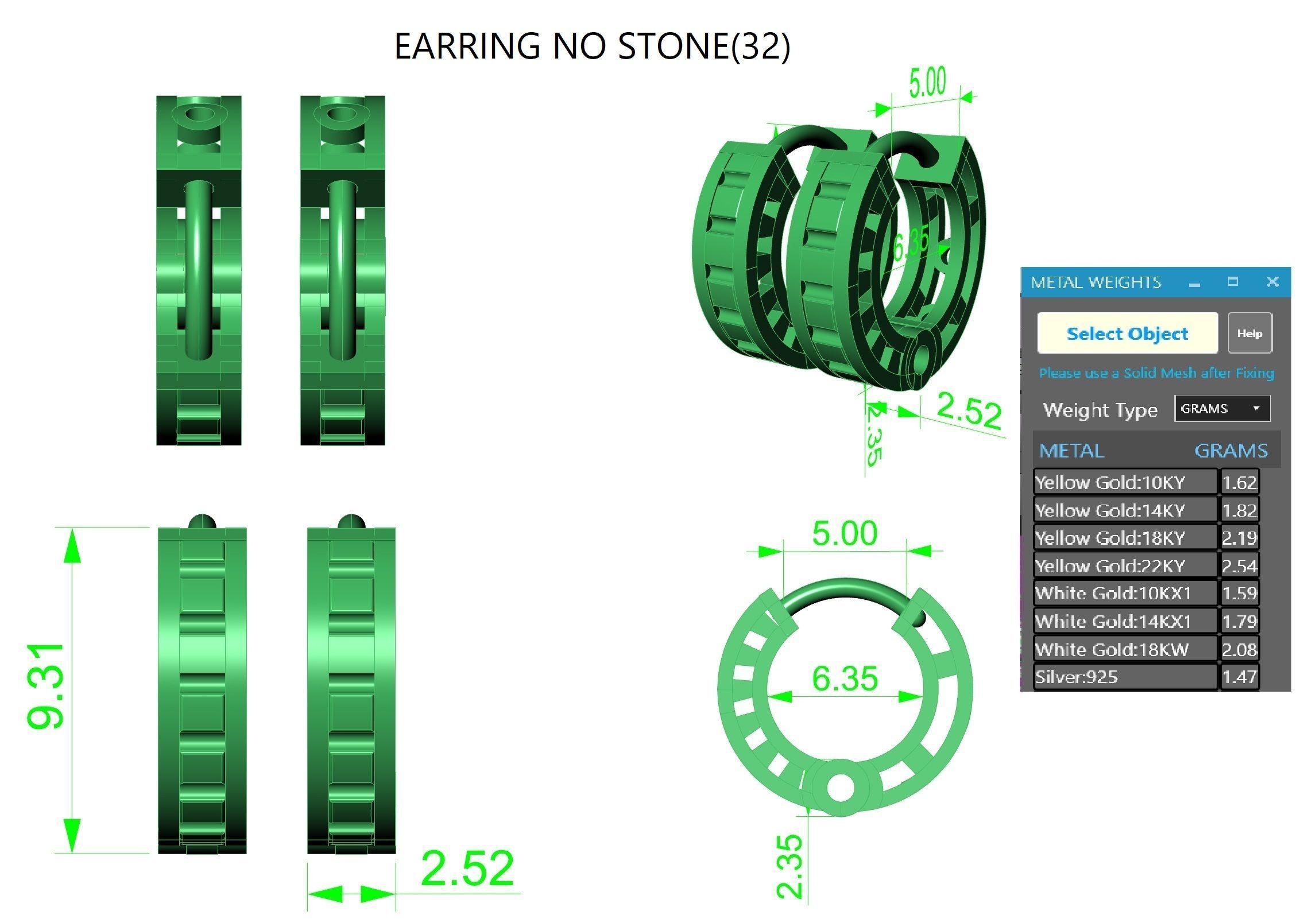 Wire Mesh Plain Gold Hoops Earrings 3D print model_3