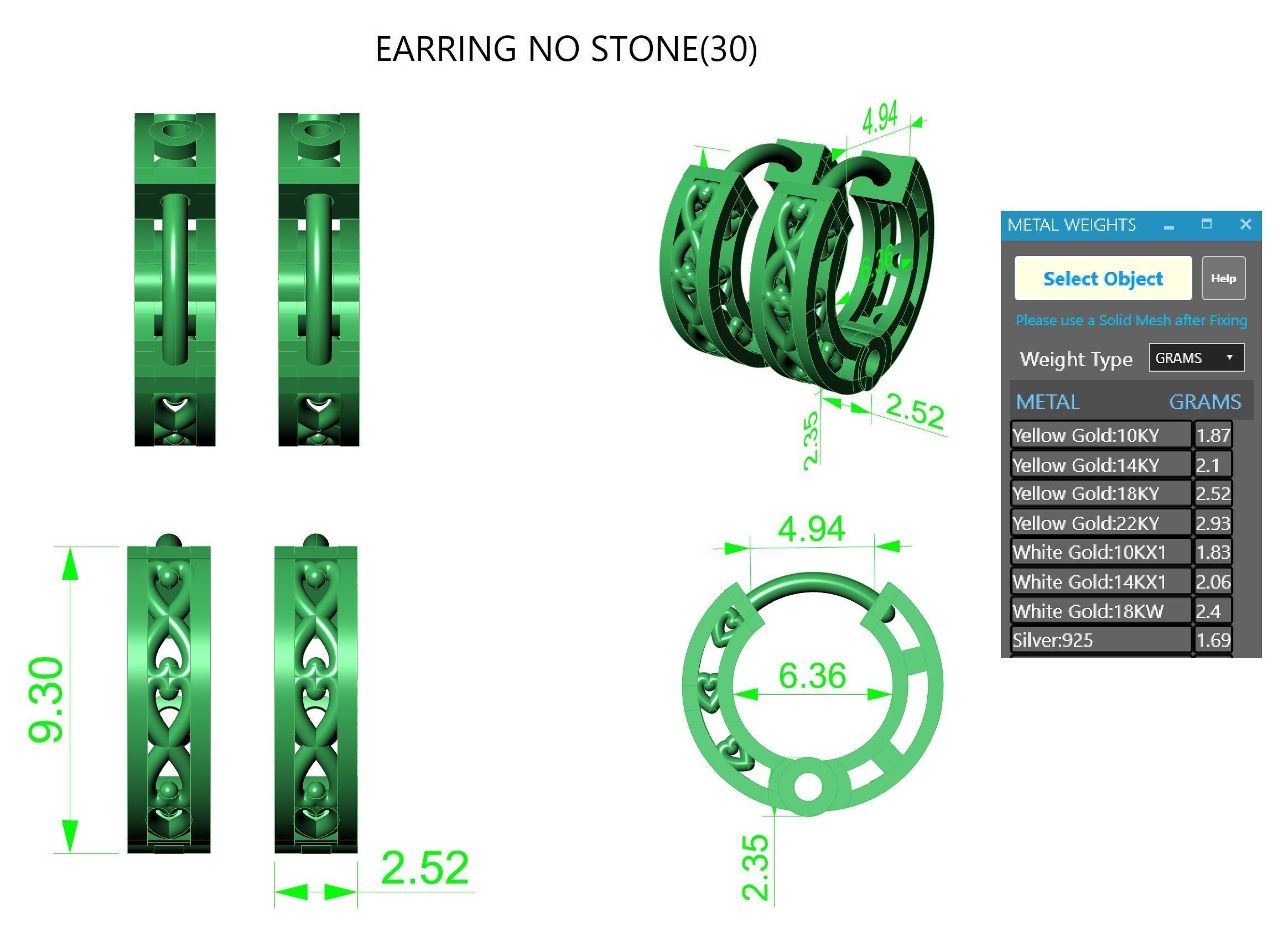 Wire Mesh Plain Gold Hoops Earrings 3D print model_3