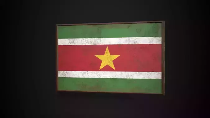 Old Picture Frame With Suriname Flag - Game Ready PBR 