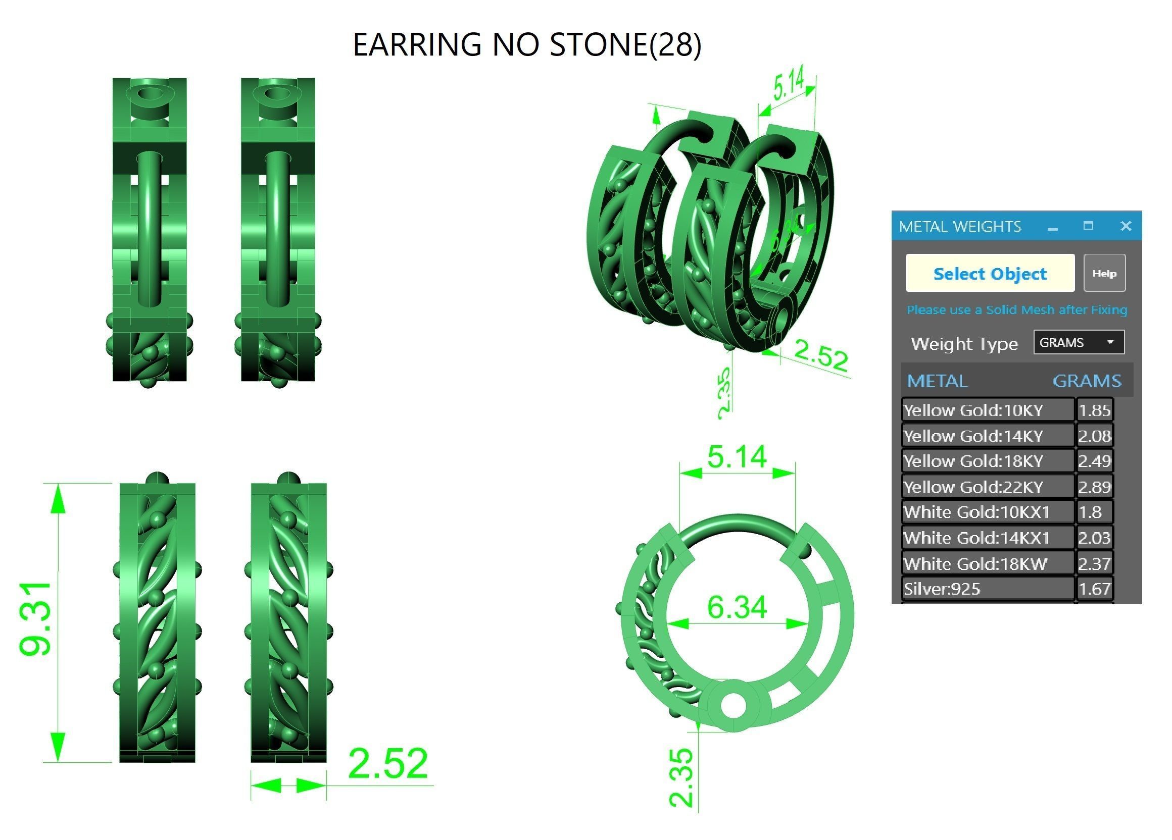 Wire Mesh Plain Gold Hoops Earrings 3D print model_3