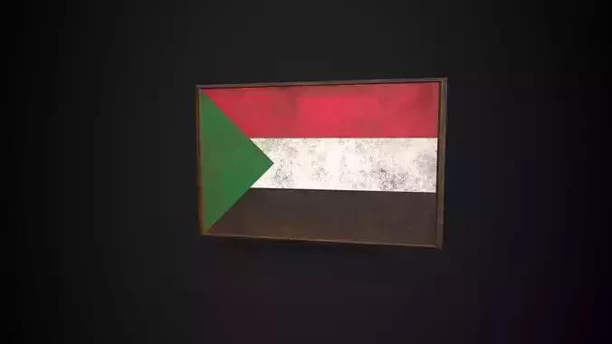 Old Picture Frame With Sudan Flag - Game Ready PBR 