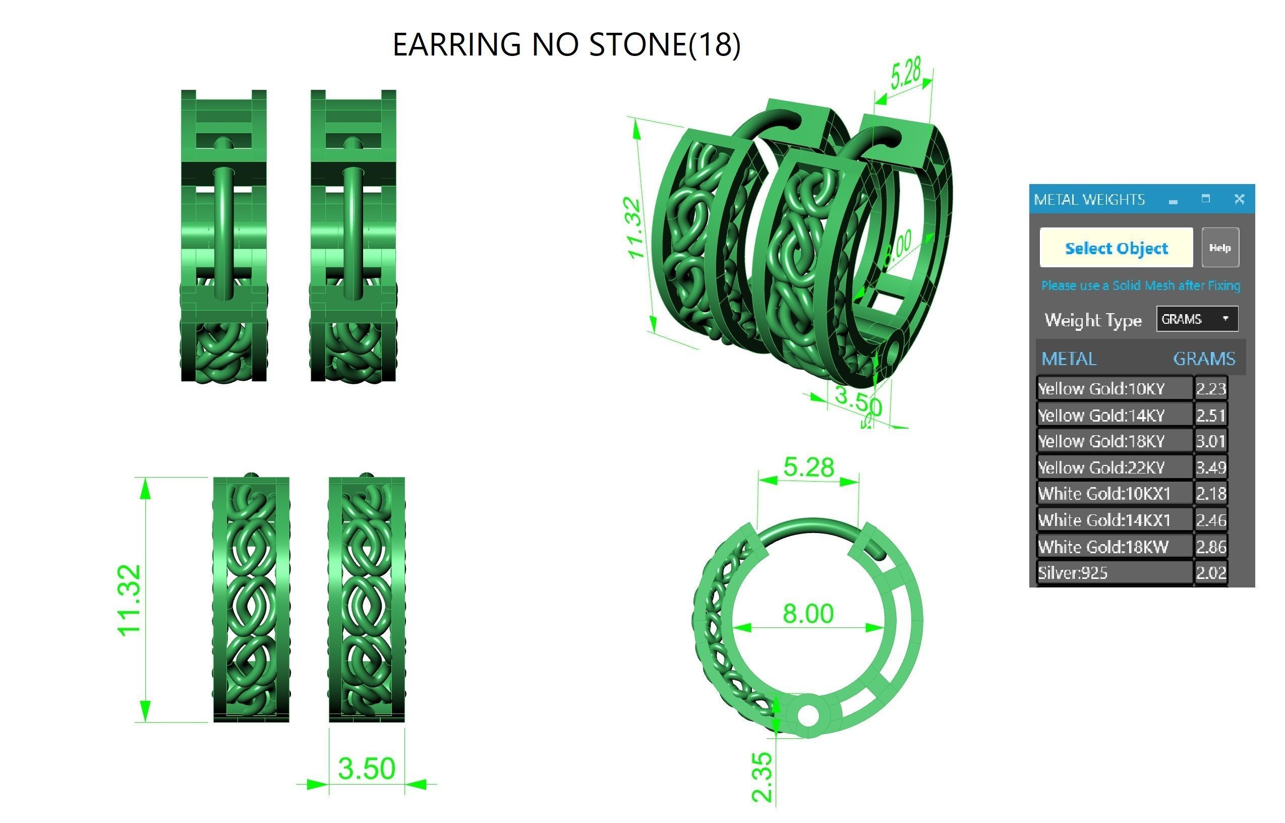 Wire Mesh Plain Gold Hoops Earrings 3D print model_3