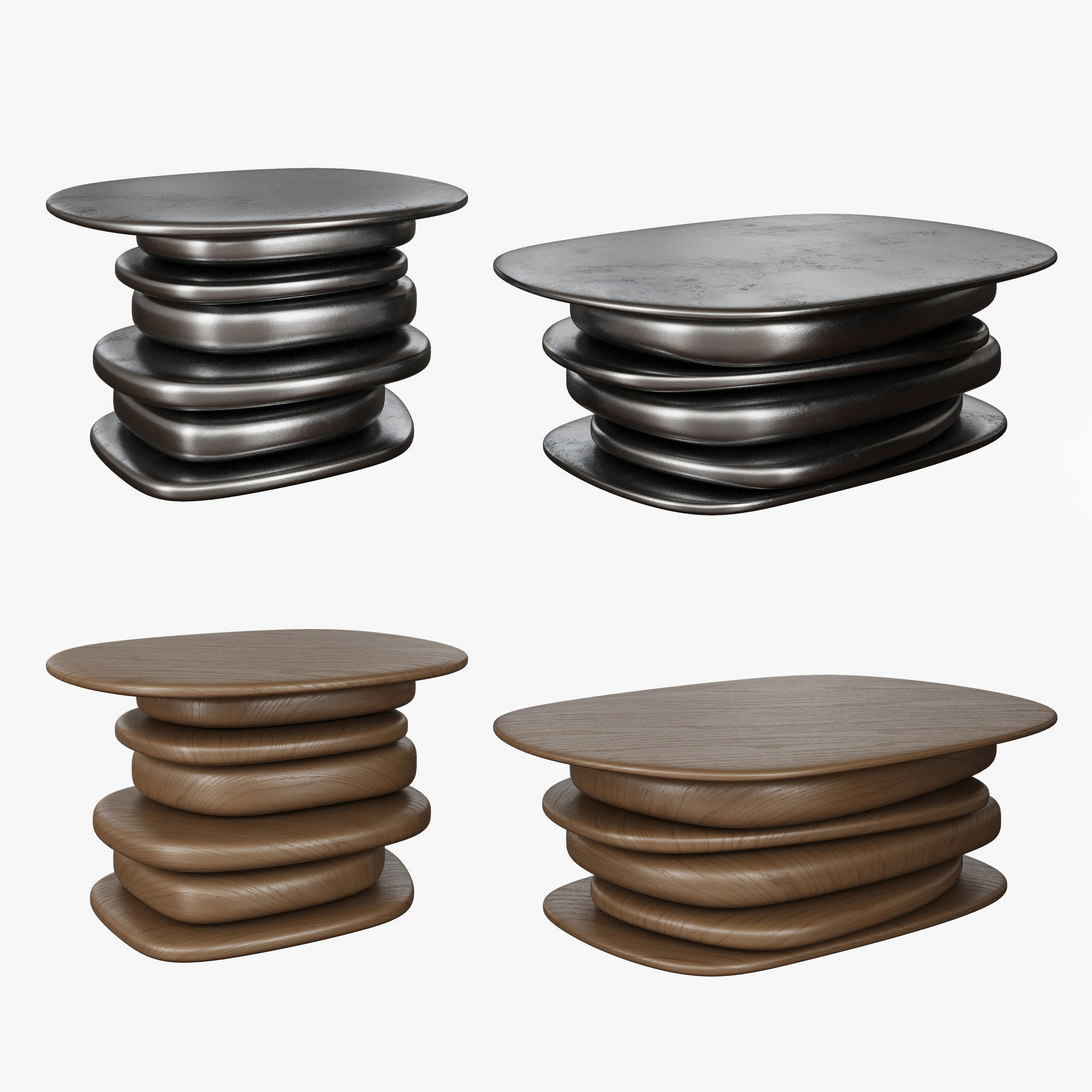 Set of metal and wood coffee tables 3D model_9