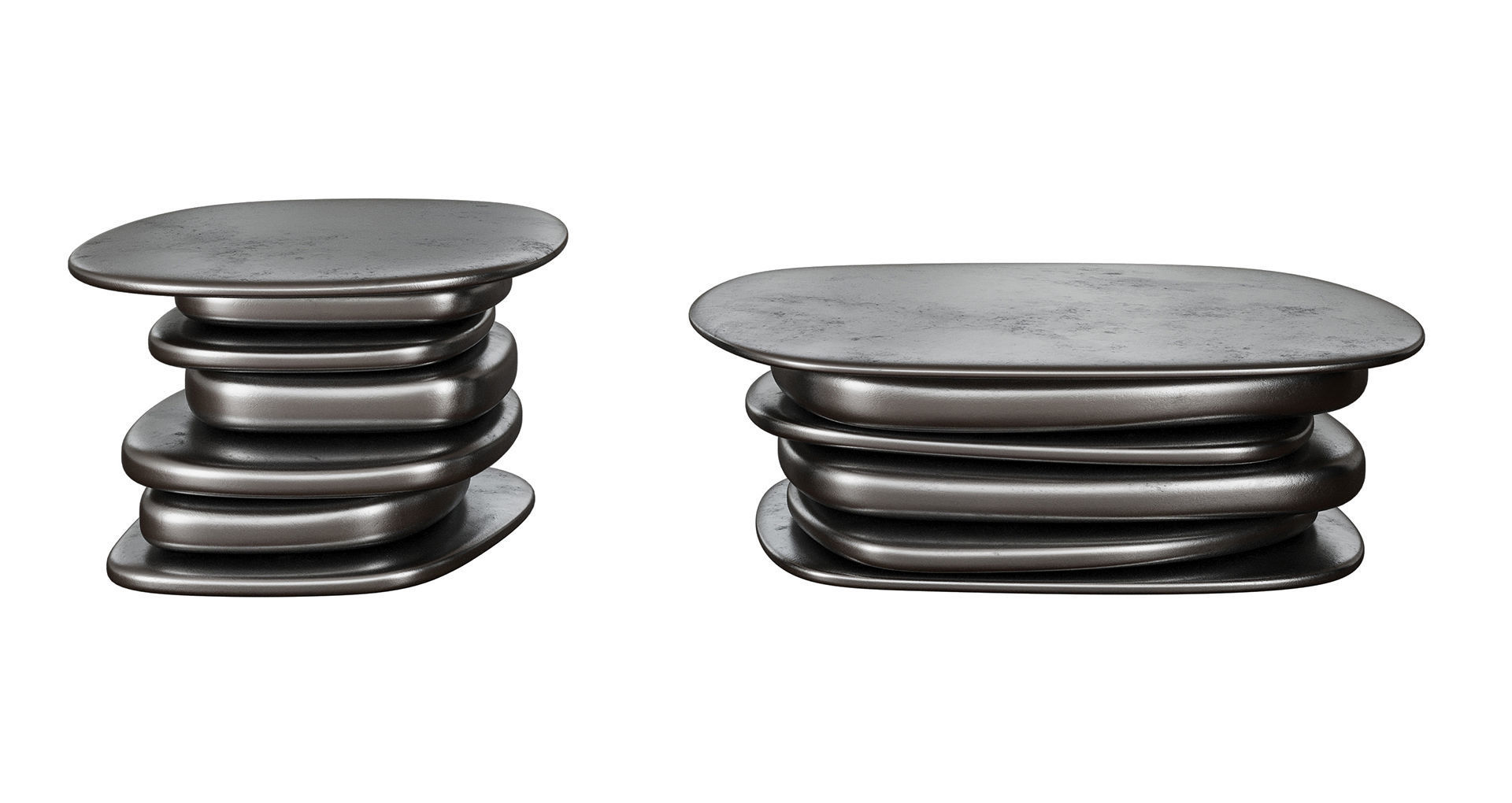 Set of metal and wood coffee tables 3D model_2