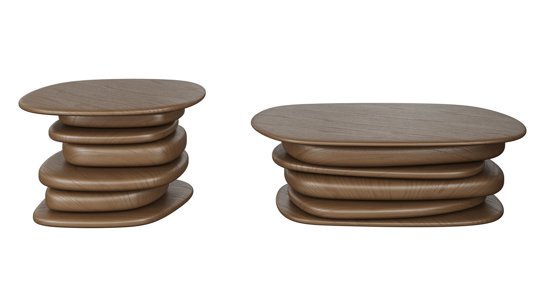 Set of metal and wood coffee tables 3D model_1