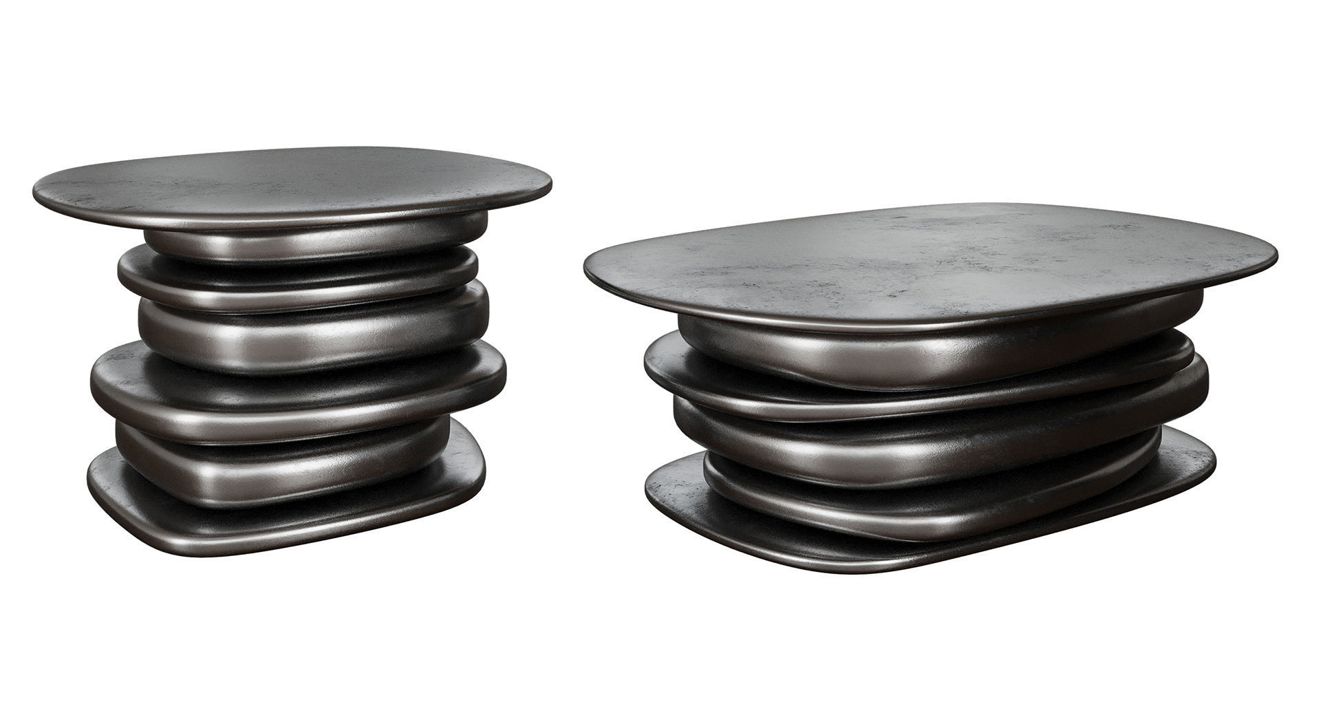 Set of metal and wood coffee tables 3D model_3