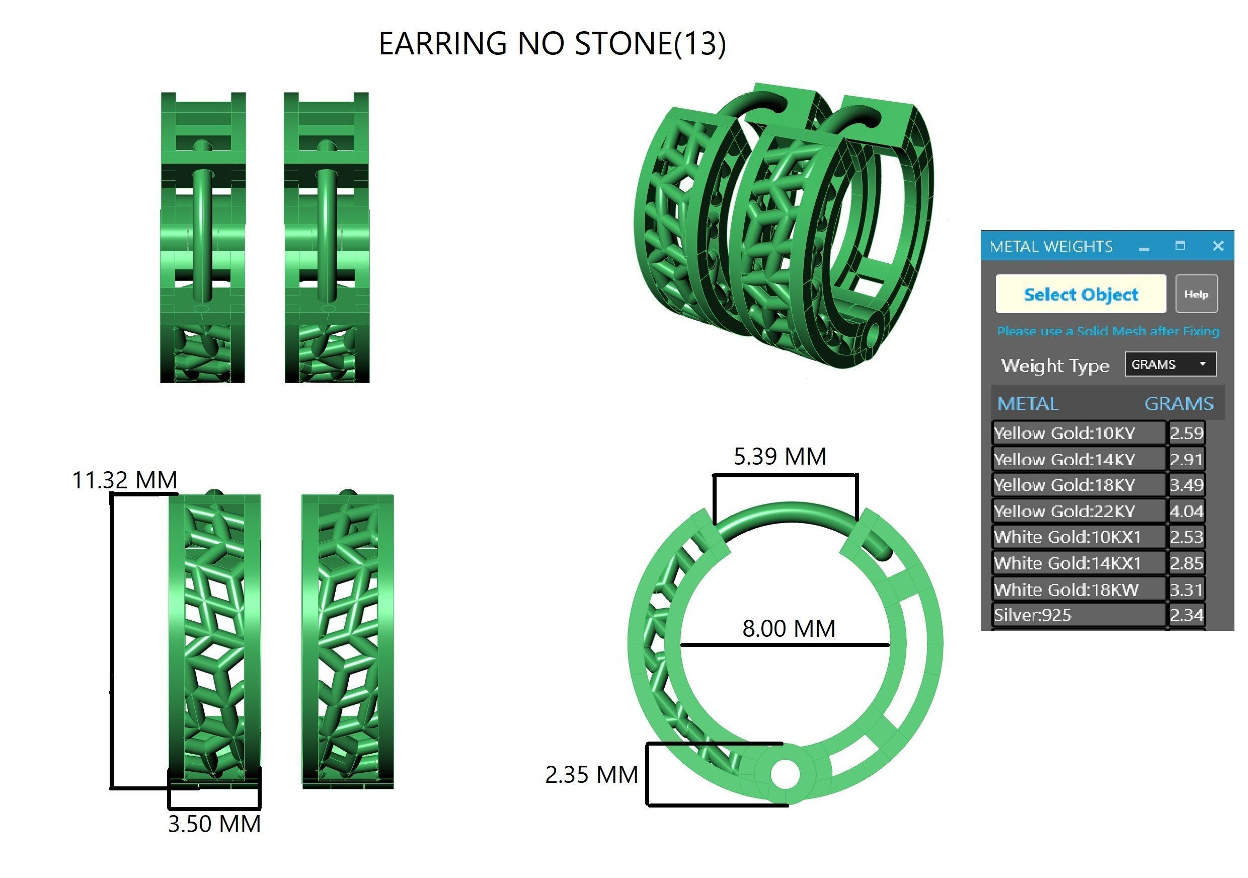 Wire Mesh Plain Gold Hoops Earrings 3D print model_3