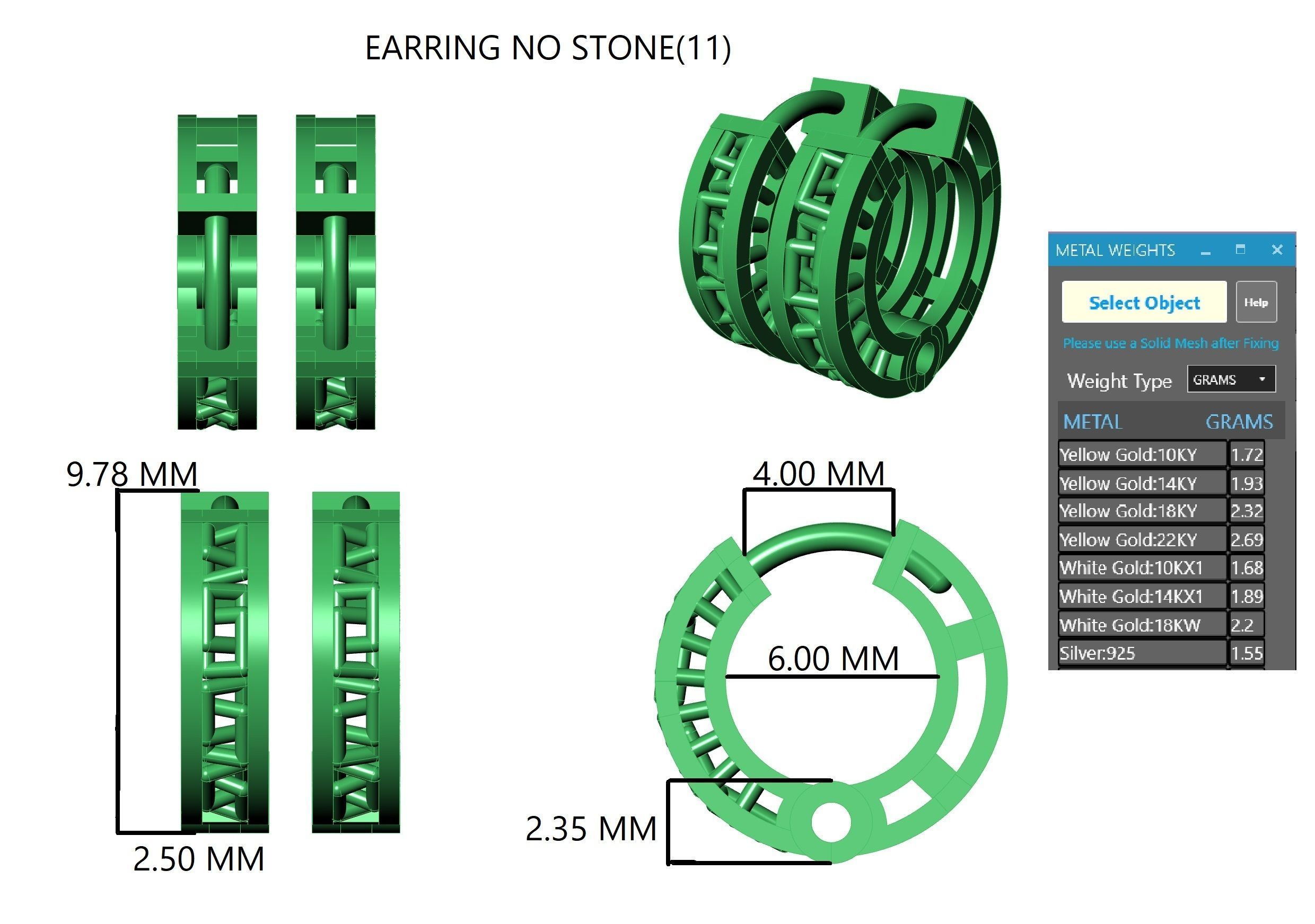 Wire Mesh Plain Gold Hoops Earrings 3D print model_3