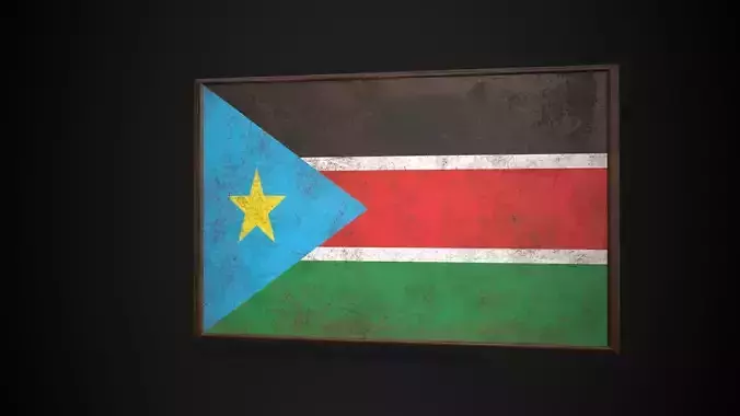 Old Picture Frame With South Sudan Flag - Game Ready PBR 