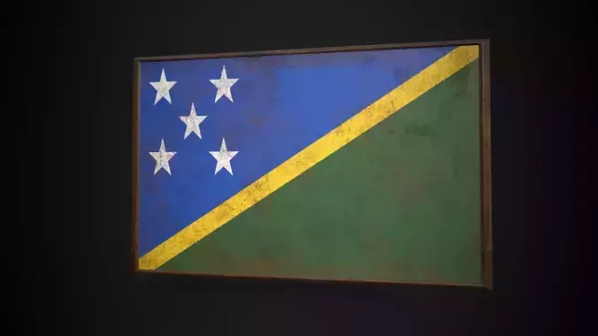 Old Picture Frame With Solomon Islands Flag - Game Ready PBR 