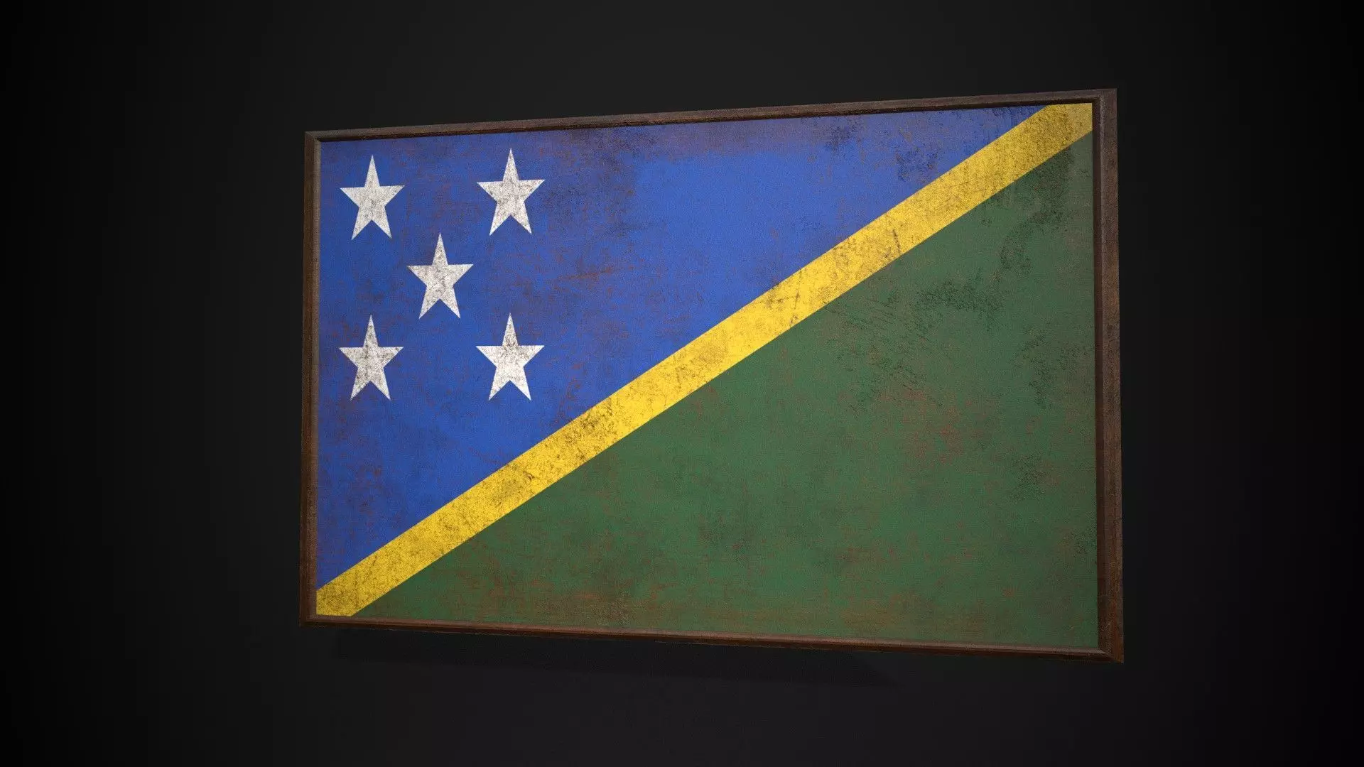 Old Picture Frame With Solomon Islands Flag - Game Ready PBR  Low-poly 3D model_0