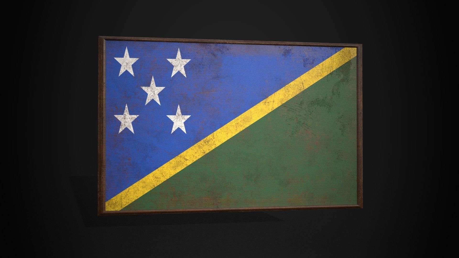 Old Picture Frame With Solomon Islands Flag - Game Ready PBR  Low-poly 3D model_4