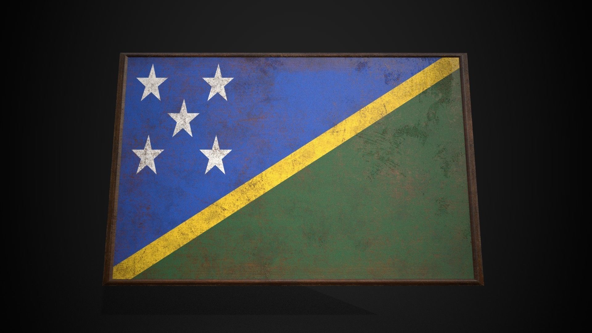Old Picture Frame With Solomon Islands Flag - Game Ready PBR  Low-poly 3D model_1
