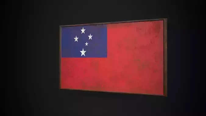 Old Picture Frame With Samoa Flag - Game Ready PBR   