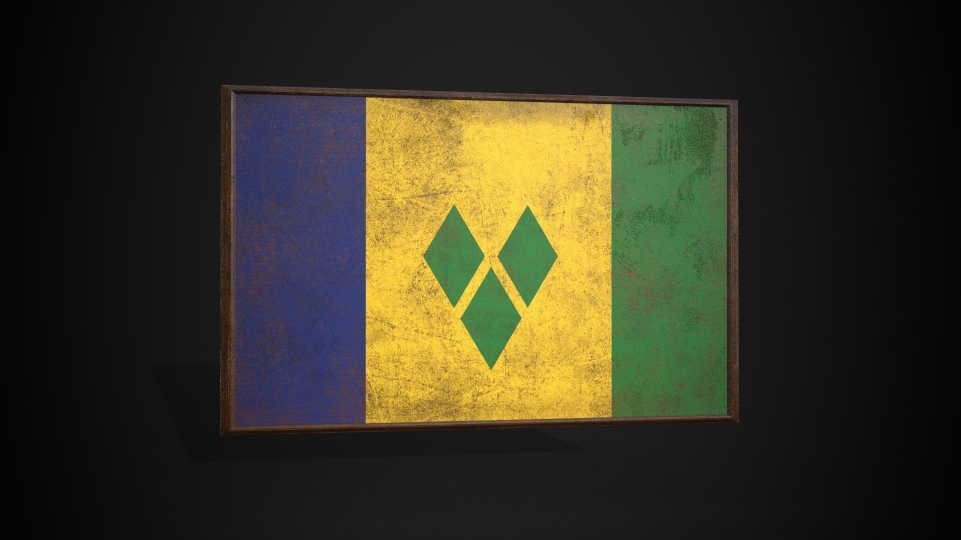 Old Picture Frame With Saint Vincent and the Grenadines Flag Low-poly 3D model_4