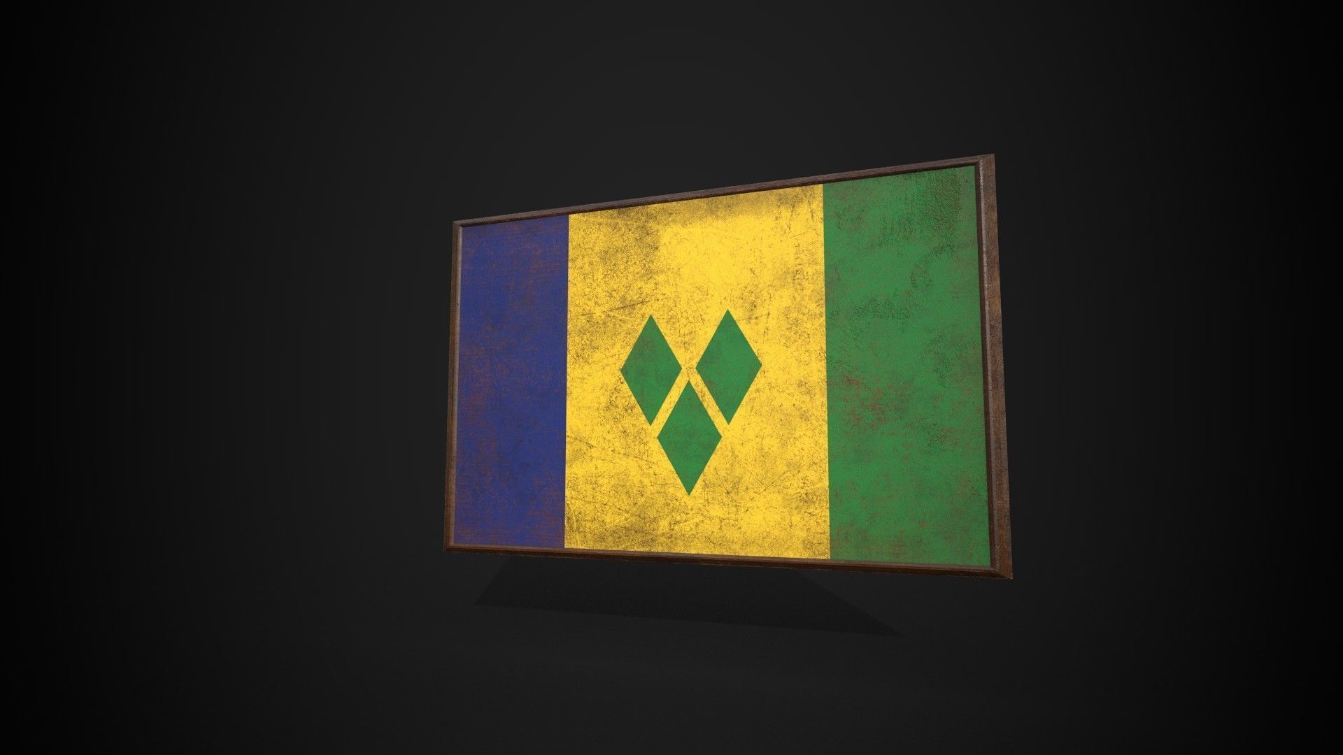 Old Picture Frame With Saint Vincent and the Grenadines Flag Low-poly 3D model_2