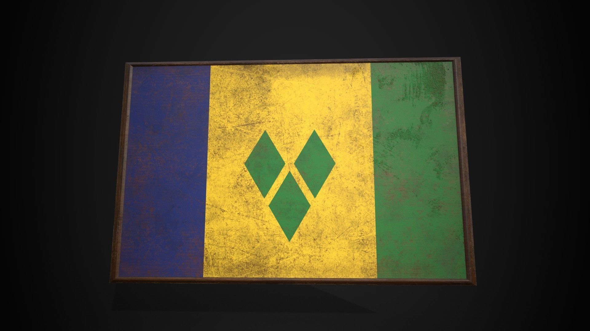 Old Picture Frame With Saint Vincent and the Grenadines Flag Low-poly 3D model_1