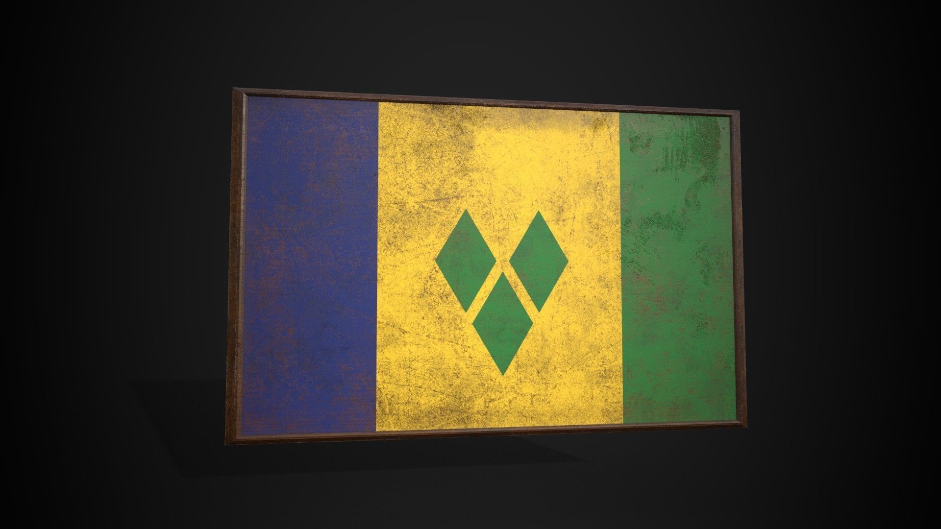 Old Picture Frame With Saint Vincent and the Grenadines Flag Low-poly 3D model_3