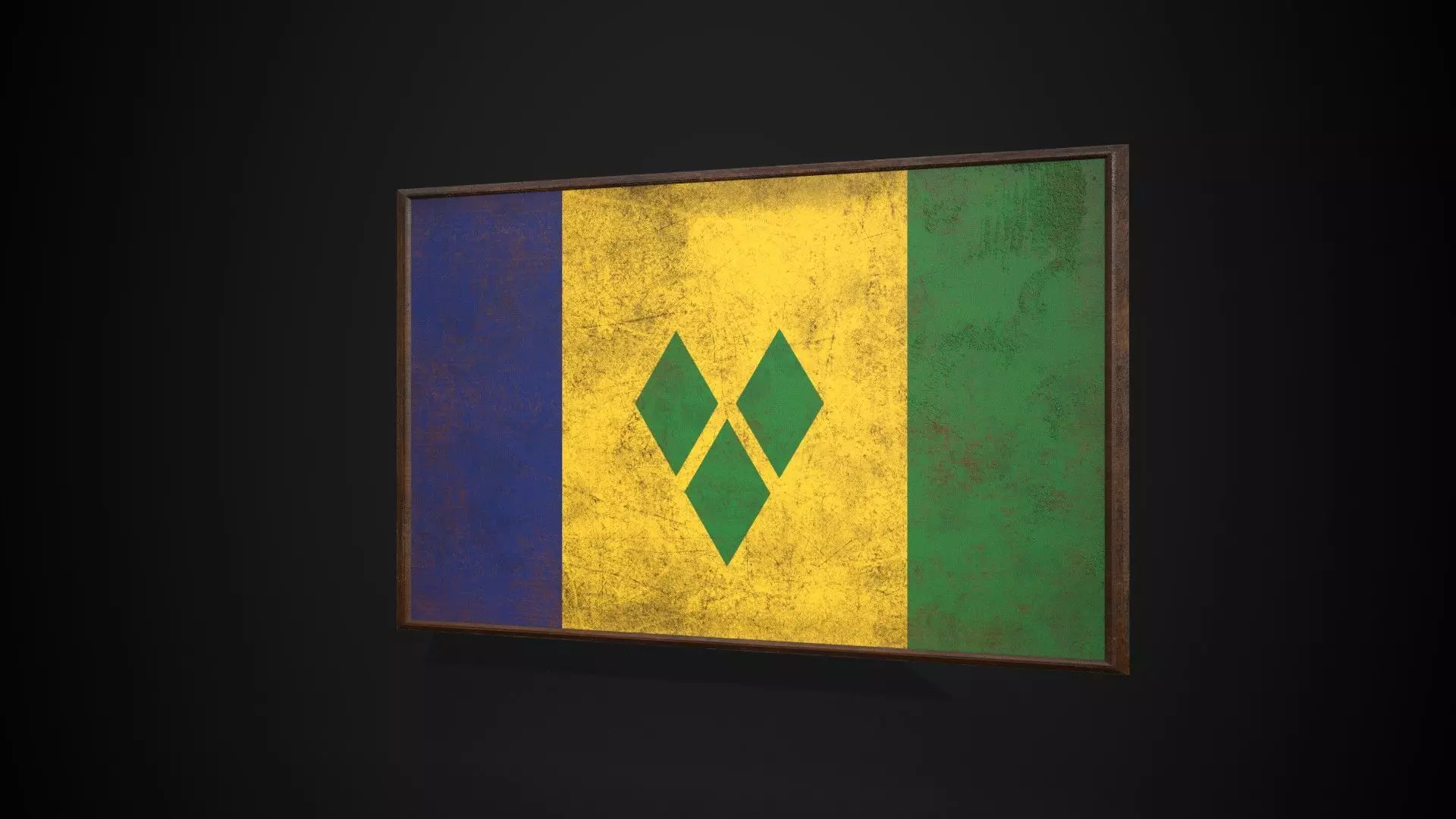 Old Picture Frame With Saint Vincent and the Grenadines Flag Low-poly 3D model_0