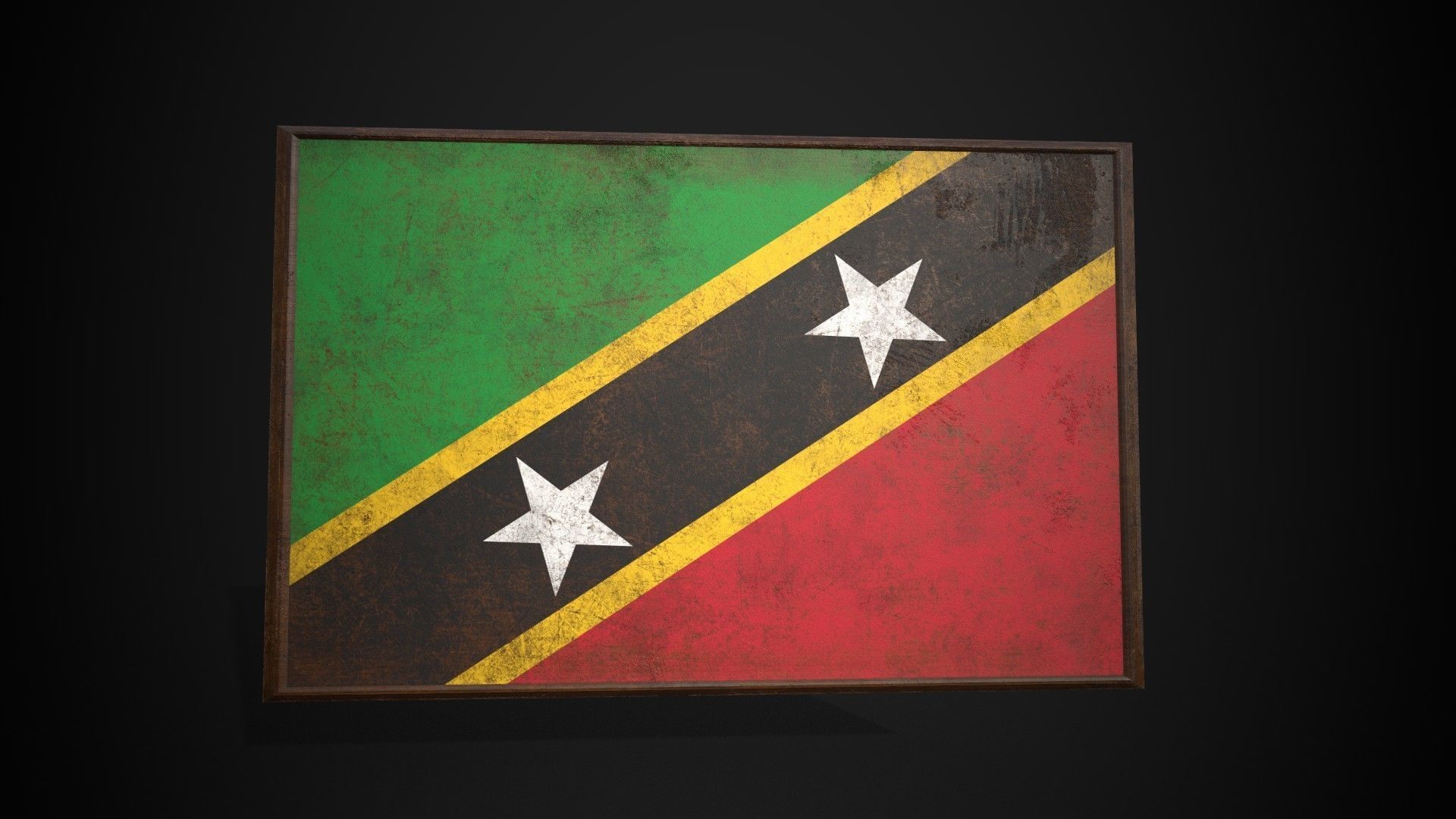 Old Picture Frame With Saint Kitts and Nevis Flag - Game Ready Low-poly 3D model_1
