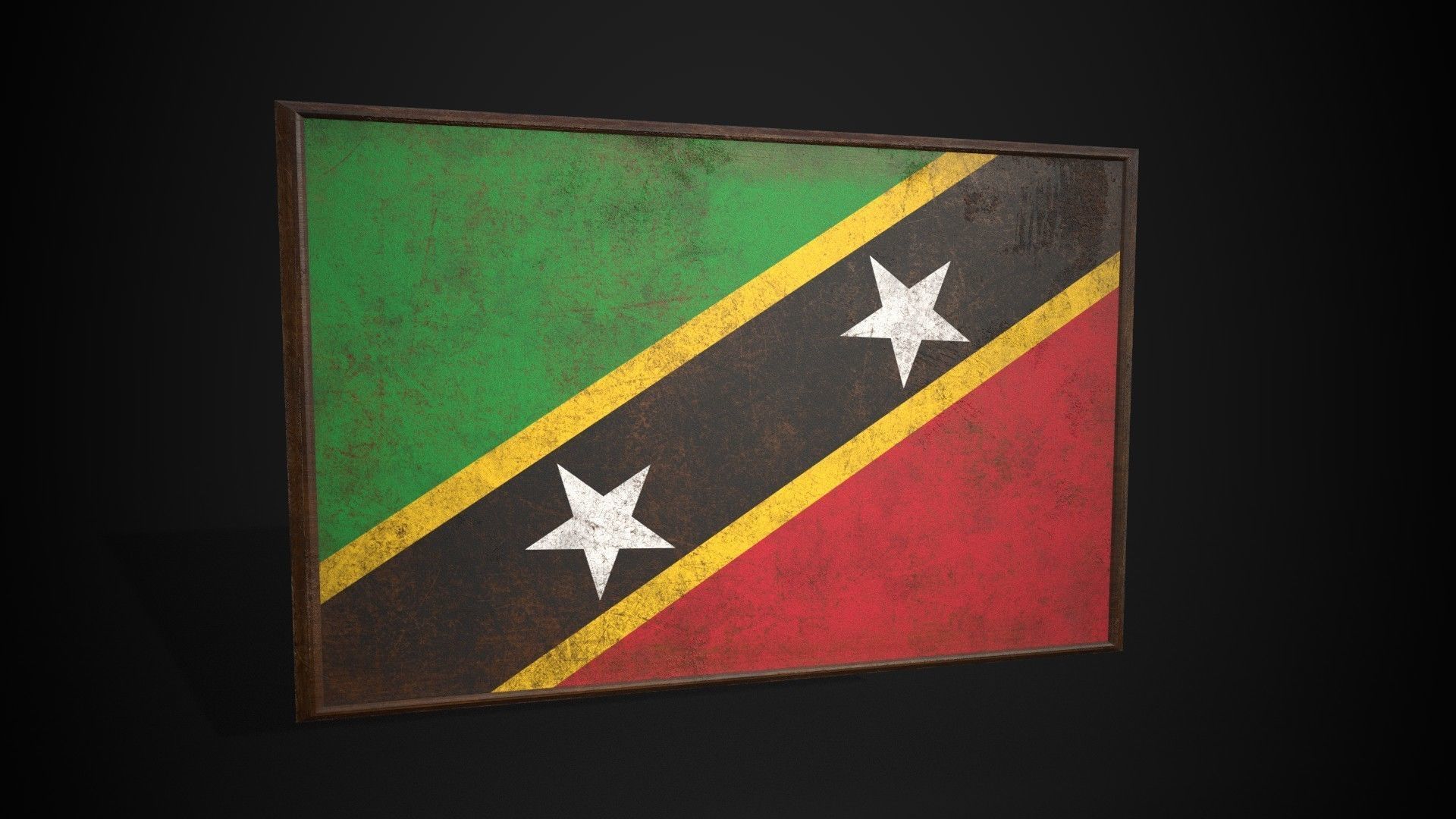 Old Picture Frame With Saint Kitts and Nevis Flag - Game Ready Low-poly 3D model_3