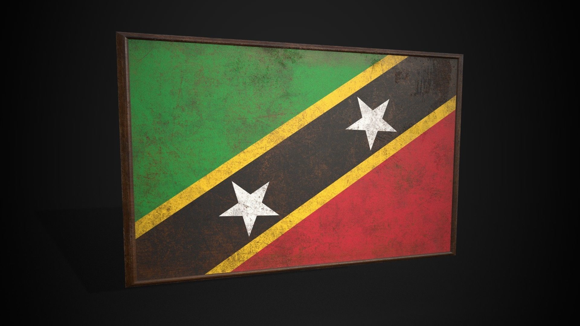 Old Picture Frame With Saint Kitts and Nevis Flag - Game Ready Low-poly 3D model_4