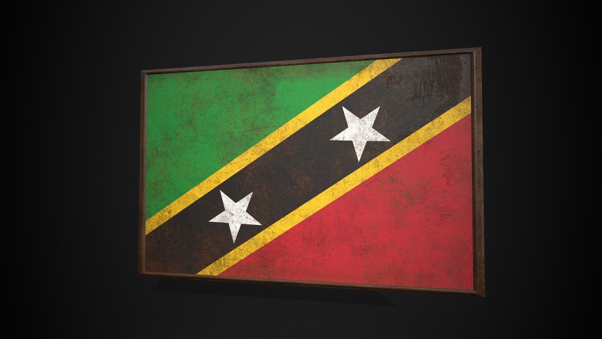 Old Picture Frame With Saint Kitts and Nevis Flag - Game Ready Low-poly 3D model_2
