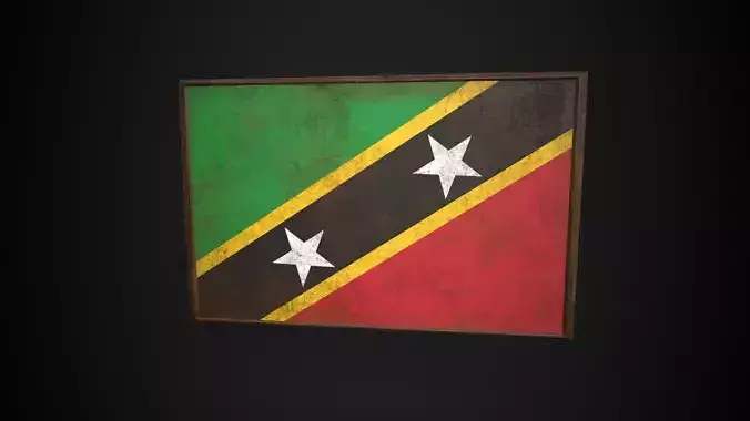 Old Picture Frame With Saint Kitts and Nevis Flag - Game Ready
