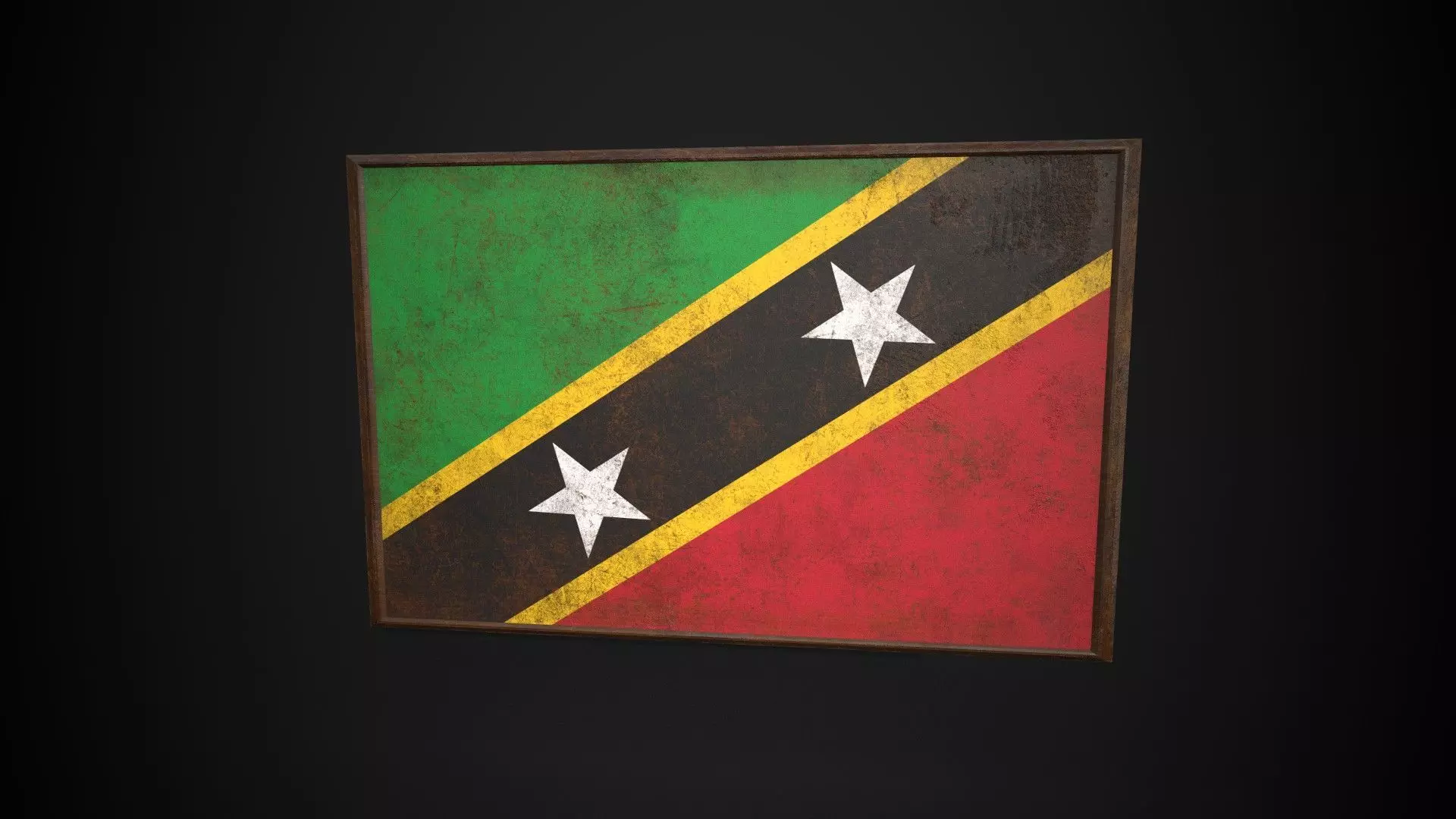Old Picture Frame With Saint Kitts and Nevis Flag - Game Ready Low-poly 3D model_0