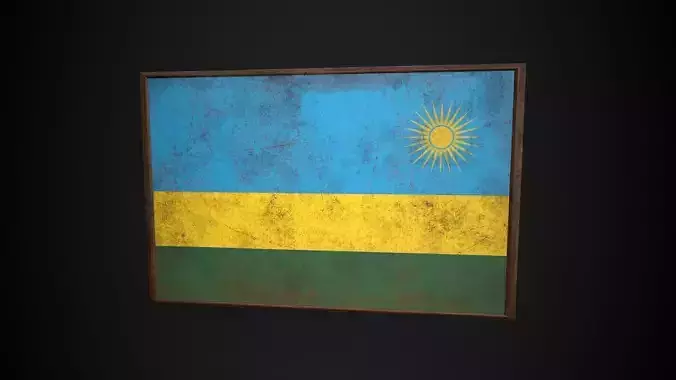 Old Picture Frame With Rwanda Flag - Game Ready PBR  
